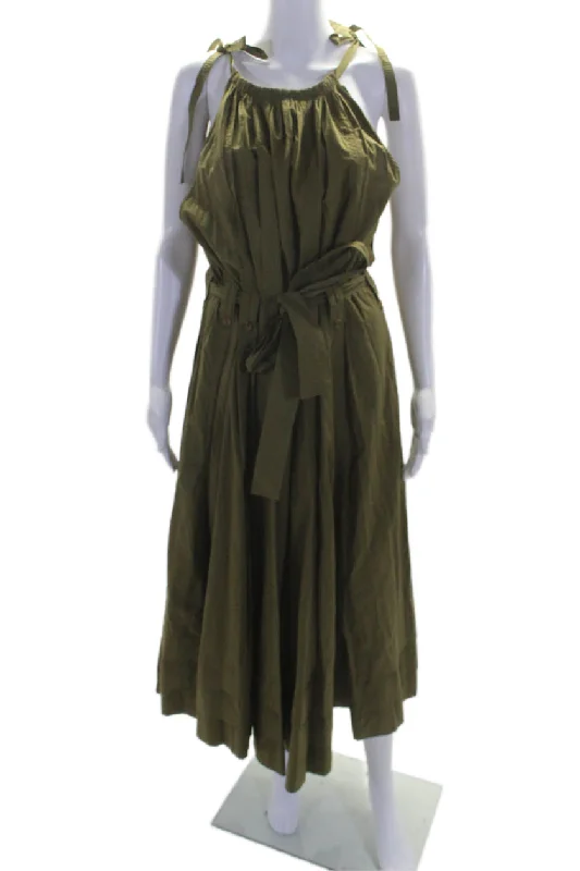 Ulla Johnson Womens Sleeveless Belted A Line Sun Dress Green Cotton Holiday unclassified dresses