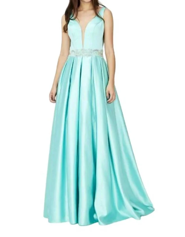 V-Cut Prom Dress In Aqua Dark color unclassified dresses