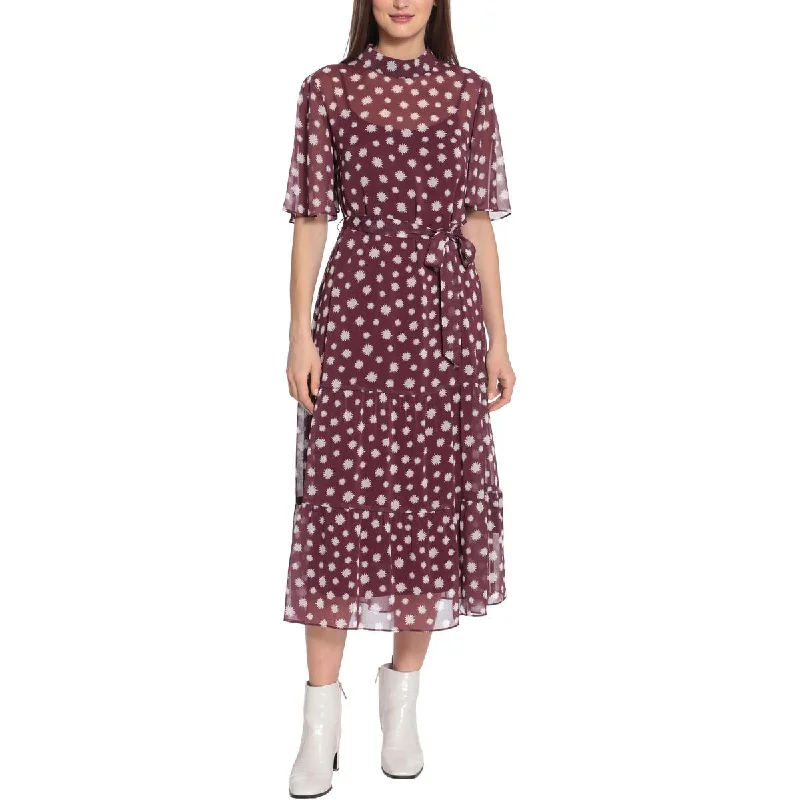 Womens Belted Printed Fit & Flare Dress Breathable unclassified dresses