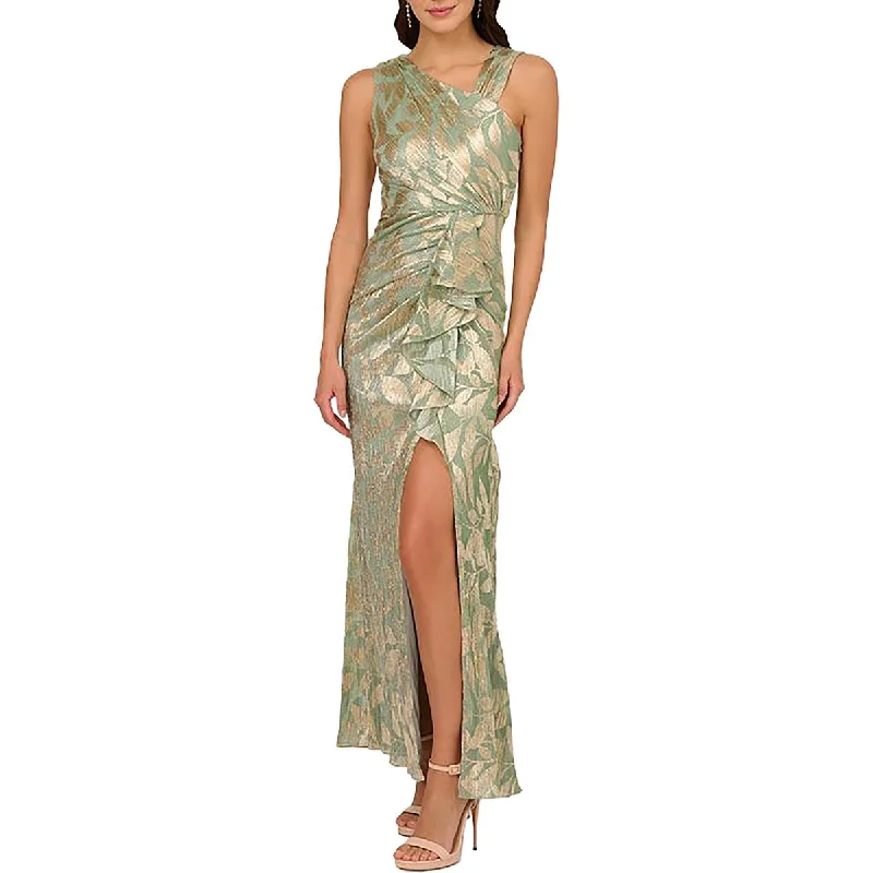 Womens Full Length Metallic Evening Dress Floral unclassified dresses