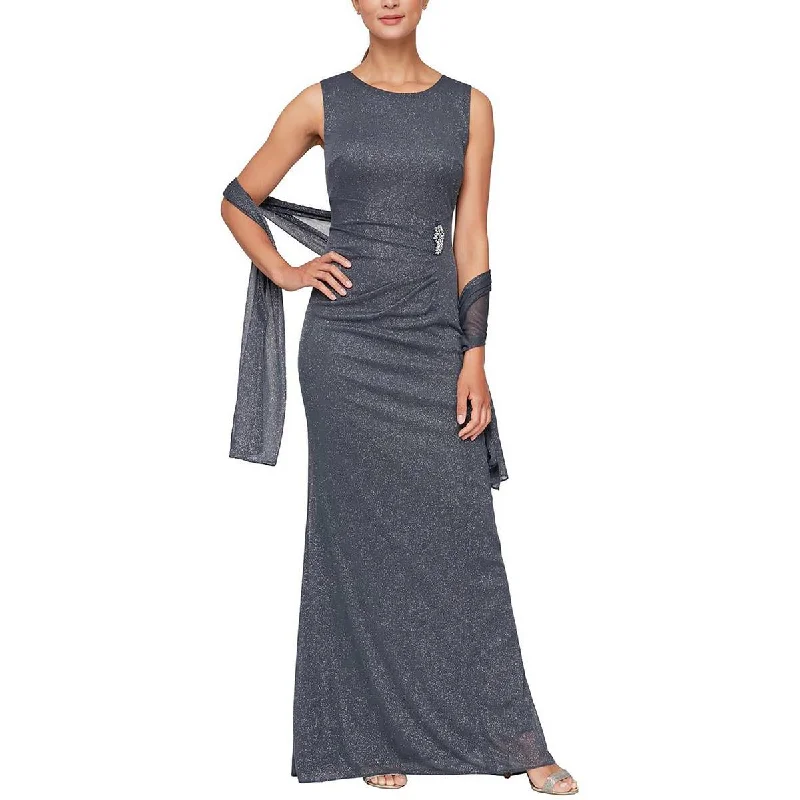 Womens Glitter 2-PC Shawl Evening Dress Flowy unclassified dresses