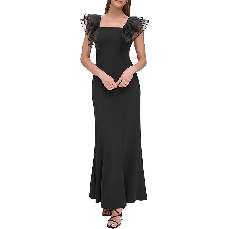 Womens Ruffled Square Neck Evening Dress Mesh unclassified dresses