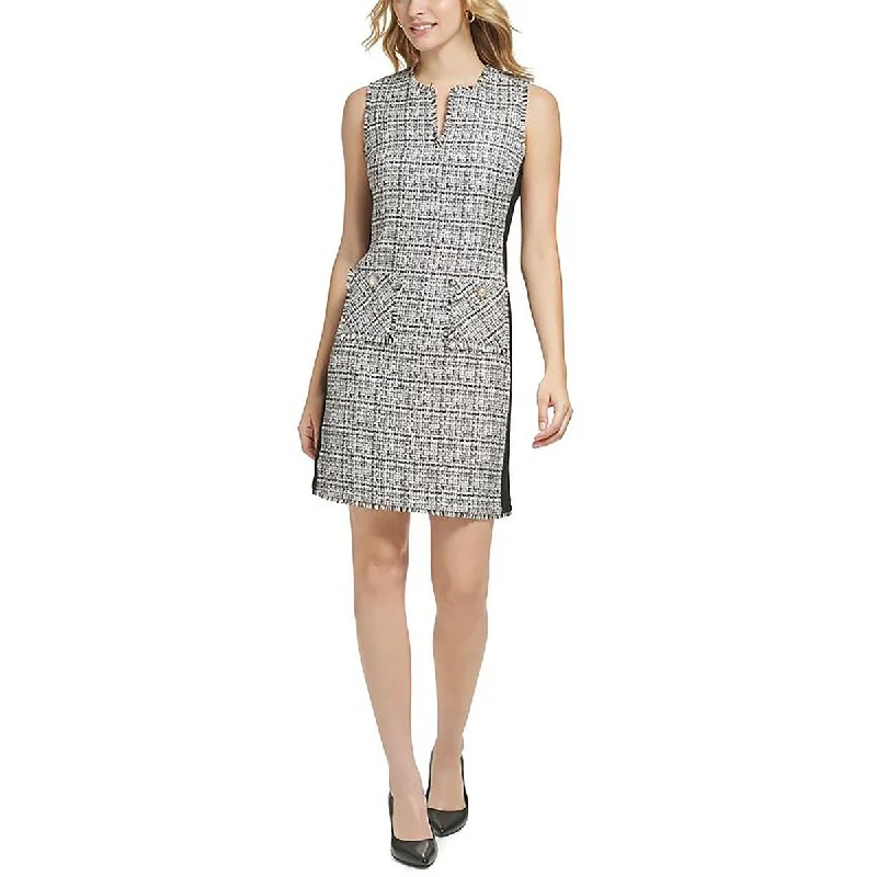 Womens Tweed Sleeveless Sheath Dress Street style unclassified dresses