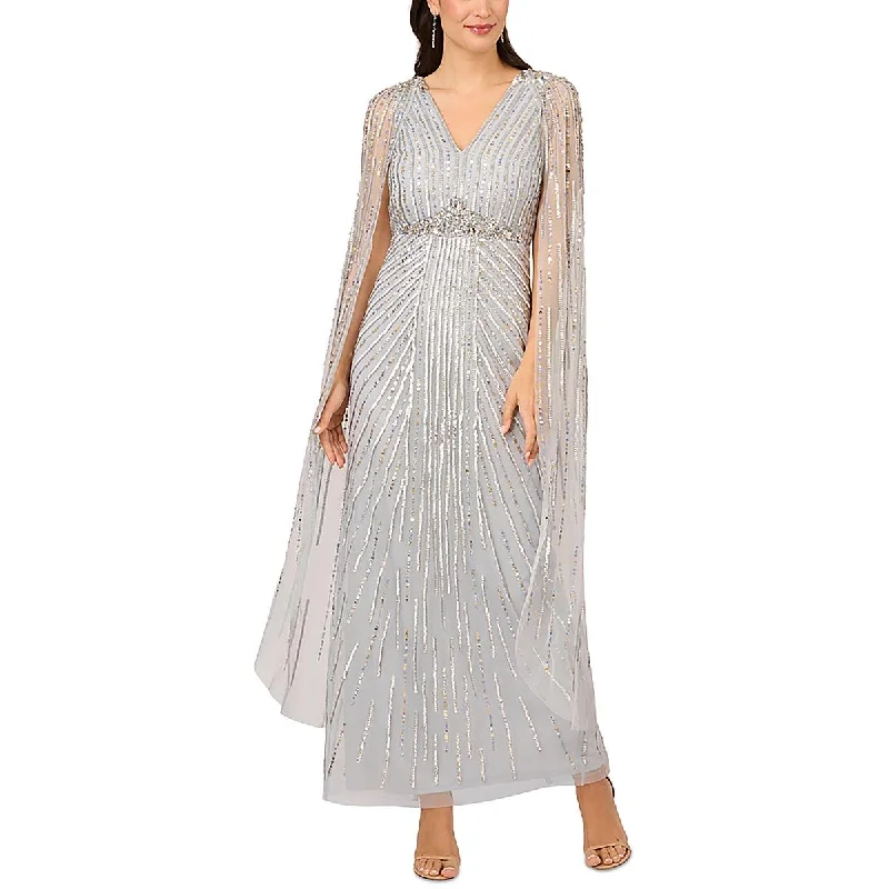 Womens V-Neck Cape Evening Dress Flowy unclassified dresses