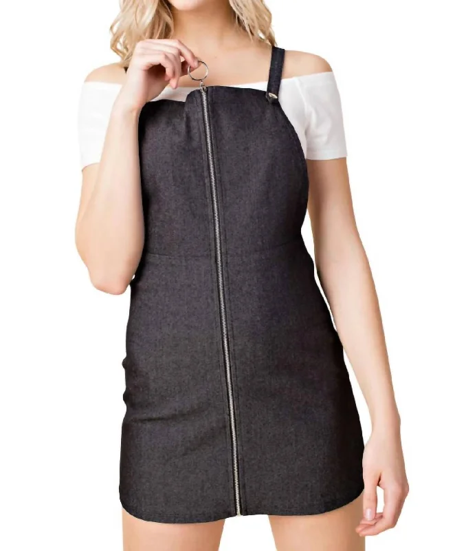 Zip Up Overall Dress In Black Short unclassified dresses