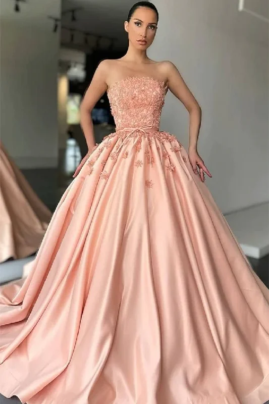 BALL GOWN STRAPLESS LACE APPLIQUE FLOOR-LENGTH SLEEVELESS PROM DRESS,EQ9667 Simple Lace Gown